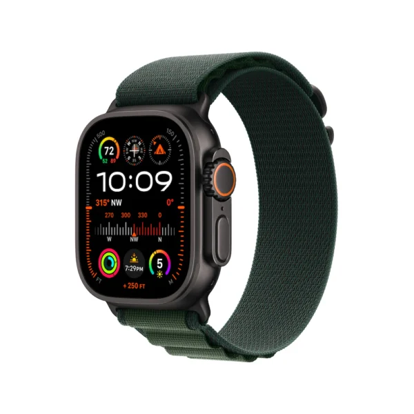 Apple Watch Ultra 2 Black Titanium Case With Dark Green Alpine Loop - Image 3